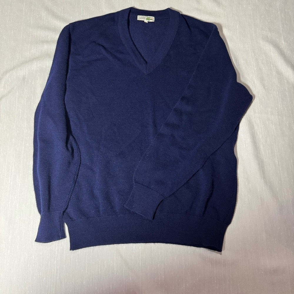 Vintage Lacoste Navy V-Neck Sweater Men’s Medium Knit Pullover Classic